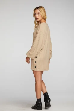 Women Chaser Brand Poor Boy Rib V-neck Tunic With Button Side Seam
