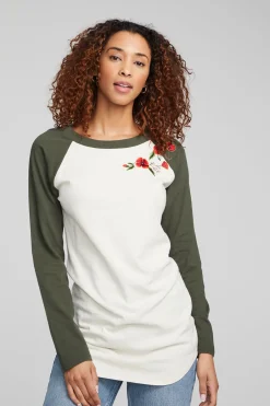 Women Chaser Brand Poppy Embroidery Football Long Sleeve