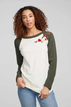 Women Chaser Brand Poppy Embroidery Football Long Sleeve