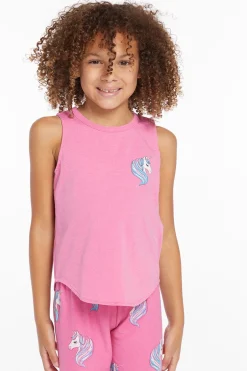 Kids Chaser Brand Pretty Unicorn Girls Vintage Jersey Shirttail Muscle