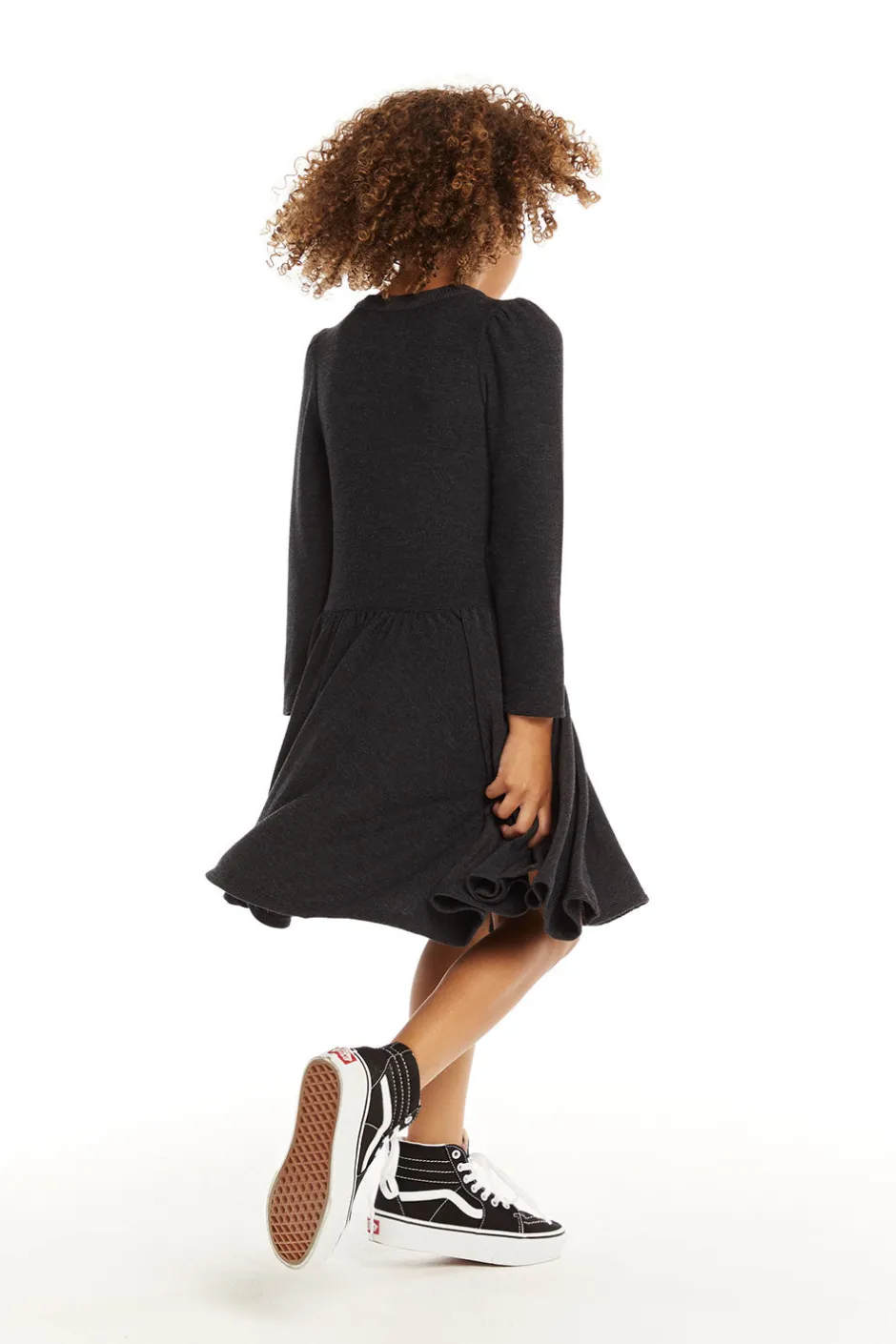Kids Chaser Brand Puff Black Licorice Long Sleeve Dress With Twirl Skirt