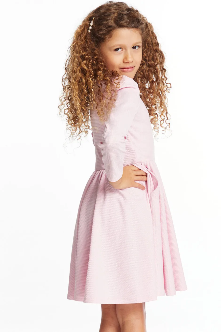 Kids Chaser Brand Puff Girls Long Sleeve Ribbon Dress With Twirl Skirt