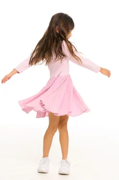 Kids Chaser Brand Puff Long Sleeve Dress With Twirl Skirt