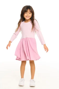 Kids Chaser Brand Puff Long Sleeve Dress With Twirl Skirt