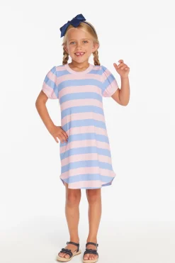 Kids Chaser Brand Puff Sleeve Bubblegum Stripe Dress