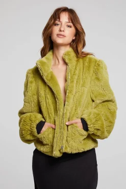 Women Chaser Brand Puff Sleeve Green Olive Jacket