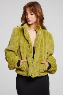 Women Chaser Brand Puff Sleeve Green Olive Jacket