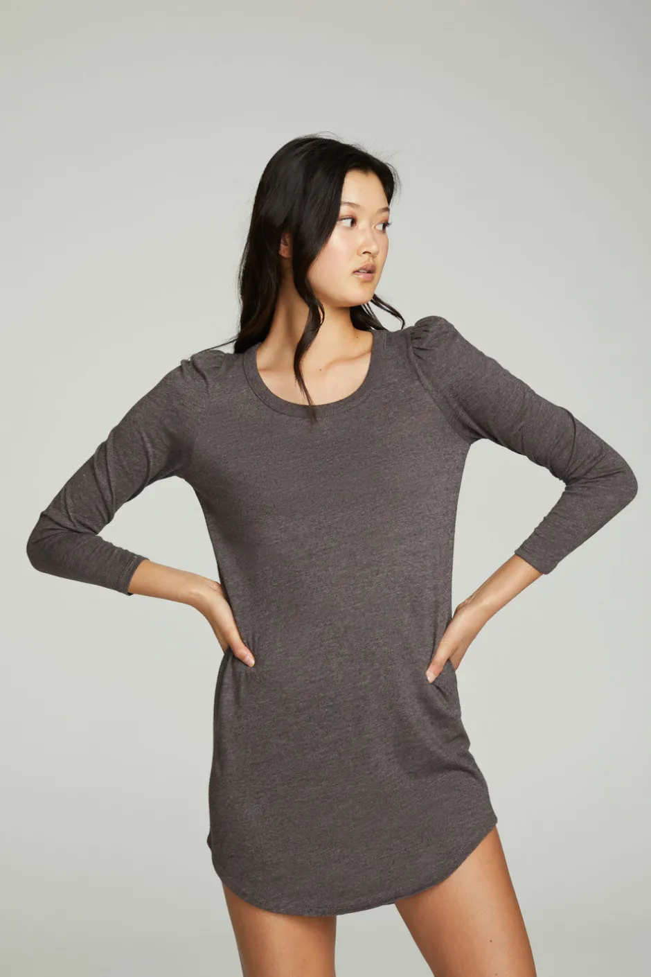 Women Chaser Brand Puff Sleeve Shirttail Hi Lo Dress