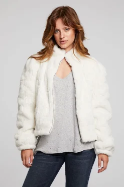 Women Chaser Brand Puff Sleeve Starry White Jacket