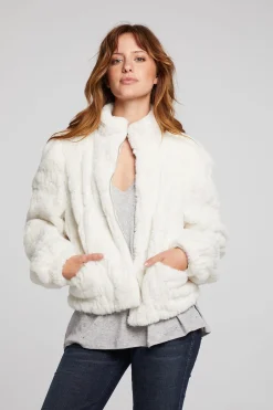 Women Chaser Brand Puff Sleeve Starry White Jacket