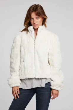 Women Chaser Brand Puff Sleeve Starry White Jacket