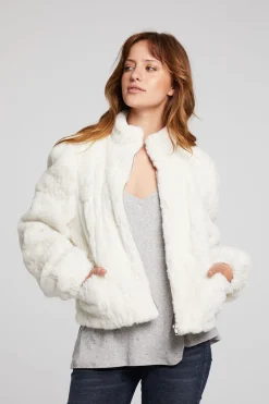 Women Chaser Brand Puff Sleeve Starry White Jacket