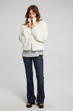 Women Chaser Brand Puff Sleeve Starry White Jacket