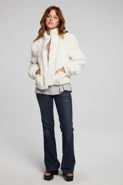 Women Chaser Brand Puff Sleeve Starry White Jacket