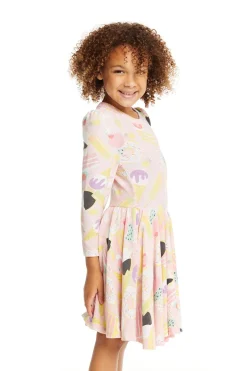 Kids Chaser Brand Puff Sweet Treats Long Sleeve Dress With Twirl Skirt