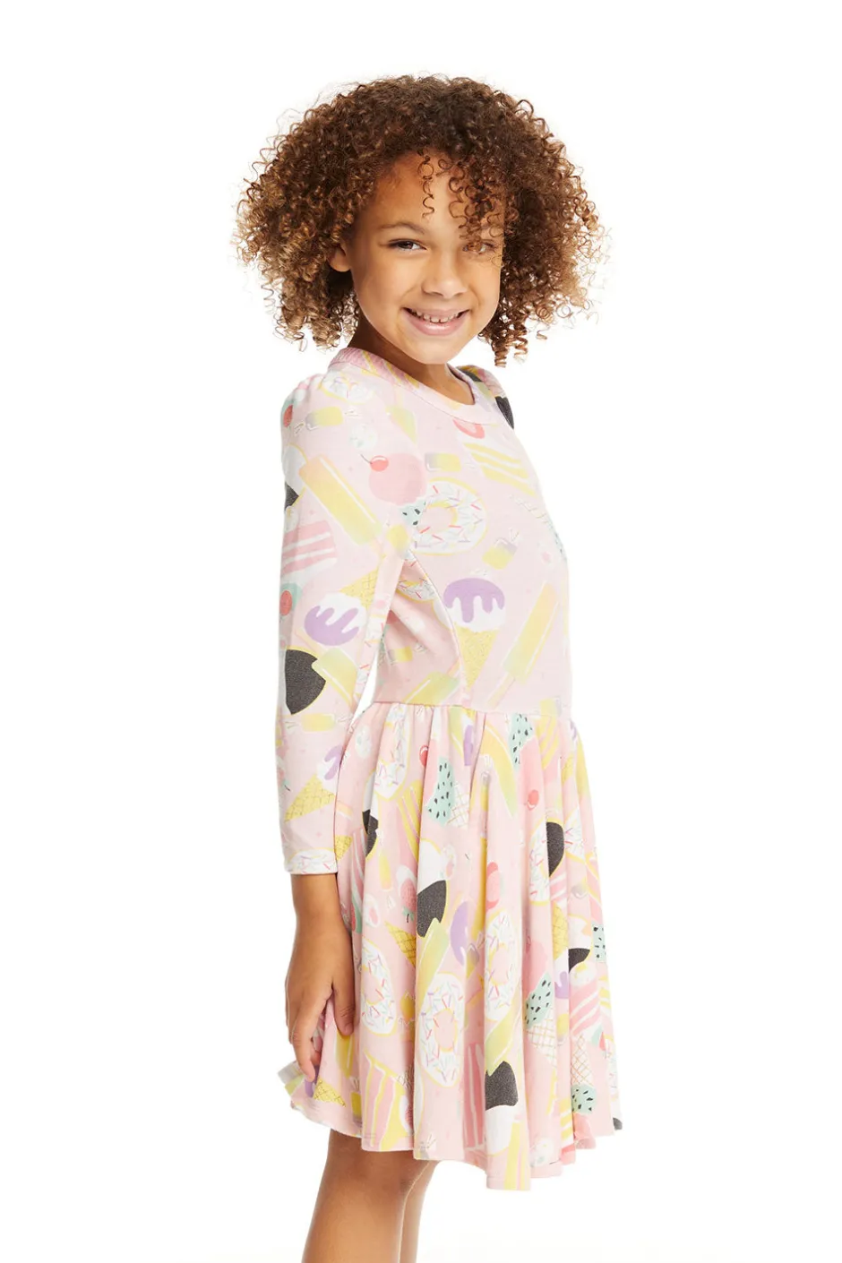 Kids Chaser Brand Puff Sweet Treats Long Sleeve Dress With Twirl Skirt