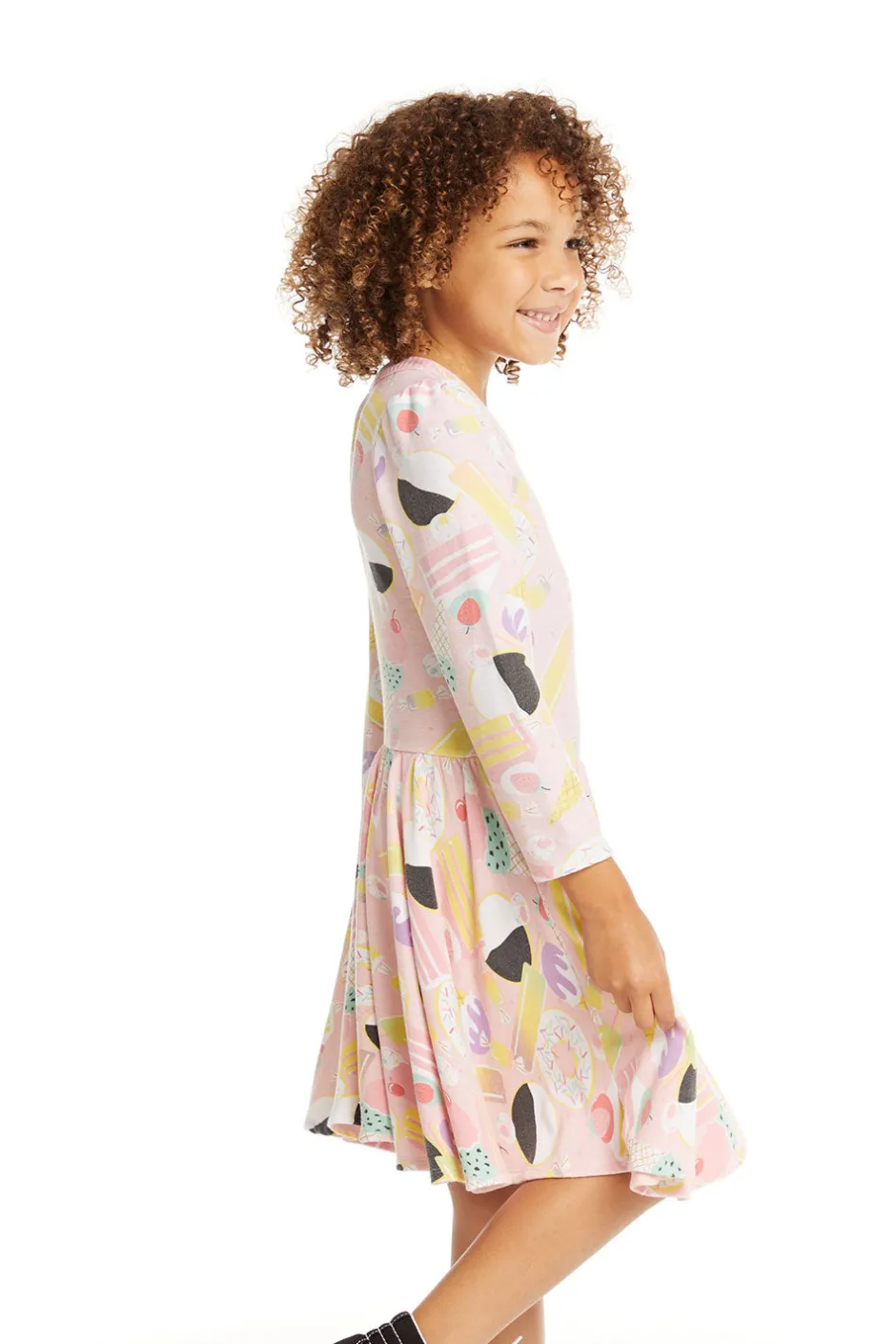 Kids Chaser Brand Puff Sweet Treats Long Sleeve Dress With Twirl Skirt