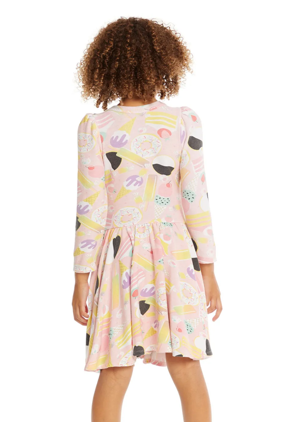 Kids Chaser Brand Puff Sweet Treats Long Sleeve Dress With Twirl Skirt