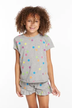 Kids Chaser Brand Rainbow Smiles Girls Crew Neck Tee