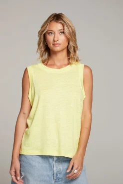 Women Chaser Brand Raw Edge Lemon Muscle Tank
