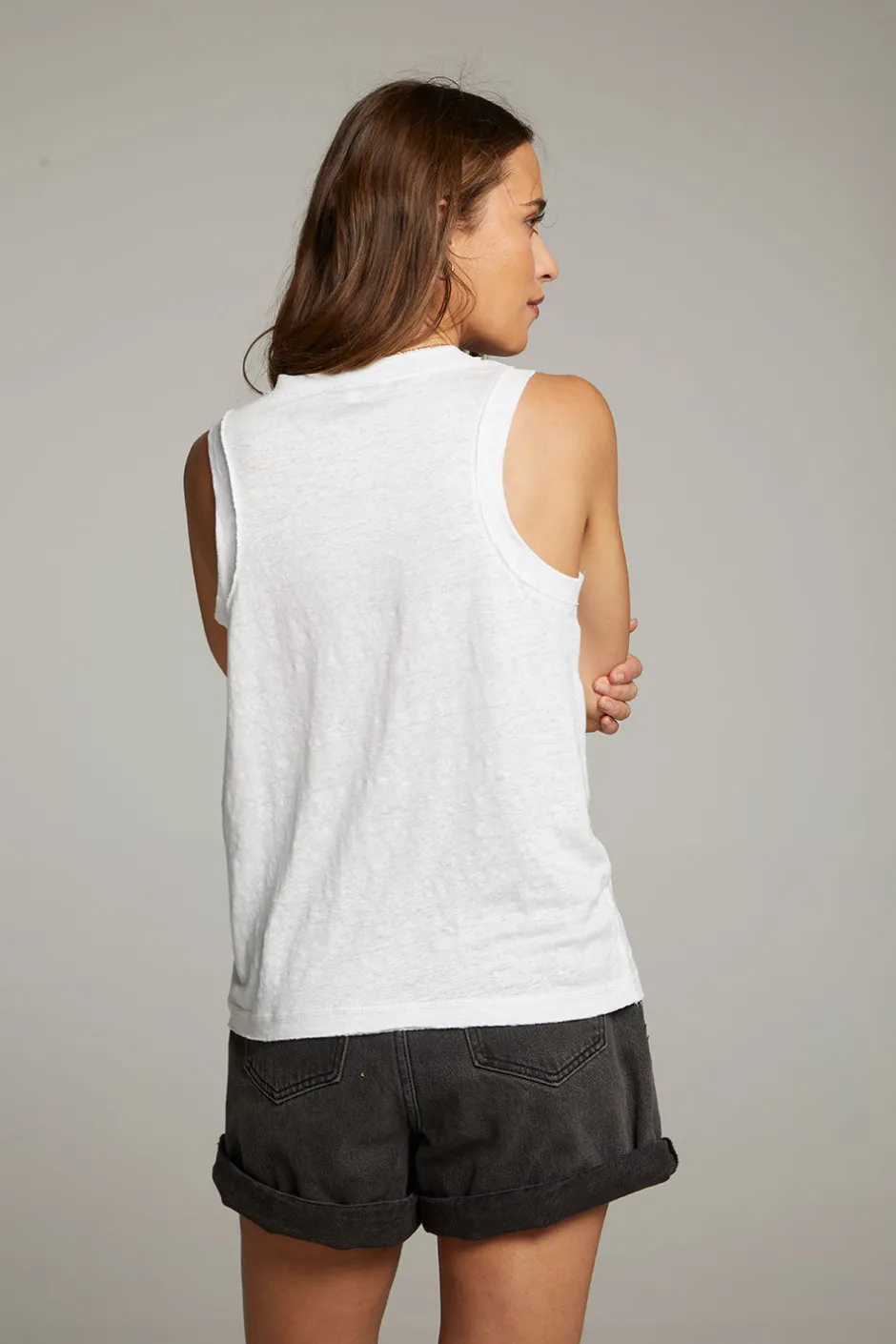 Women Chaser Brand Raw Edge White Muscle Tank