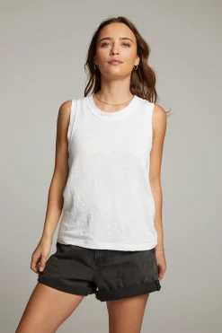 Women Chaser Brand Raw Edge White Muscle Tank