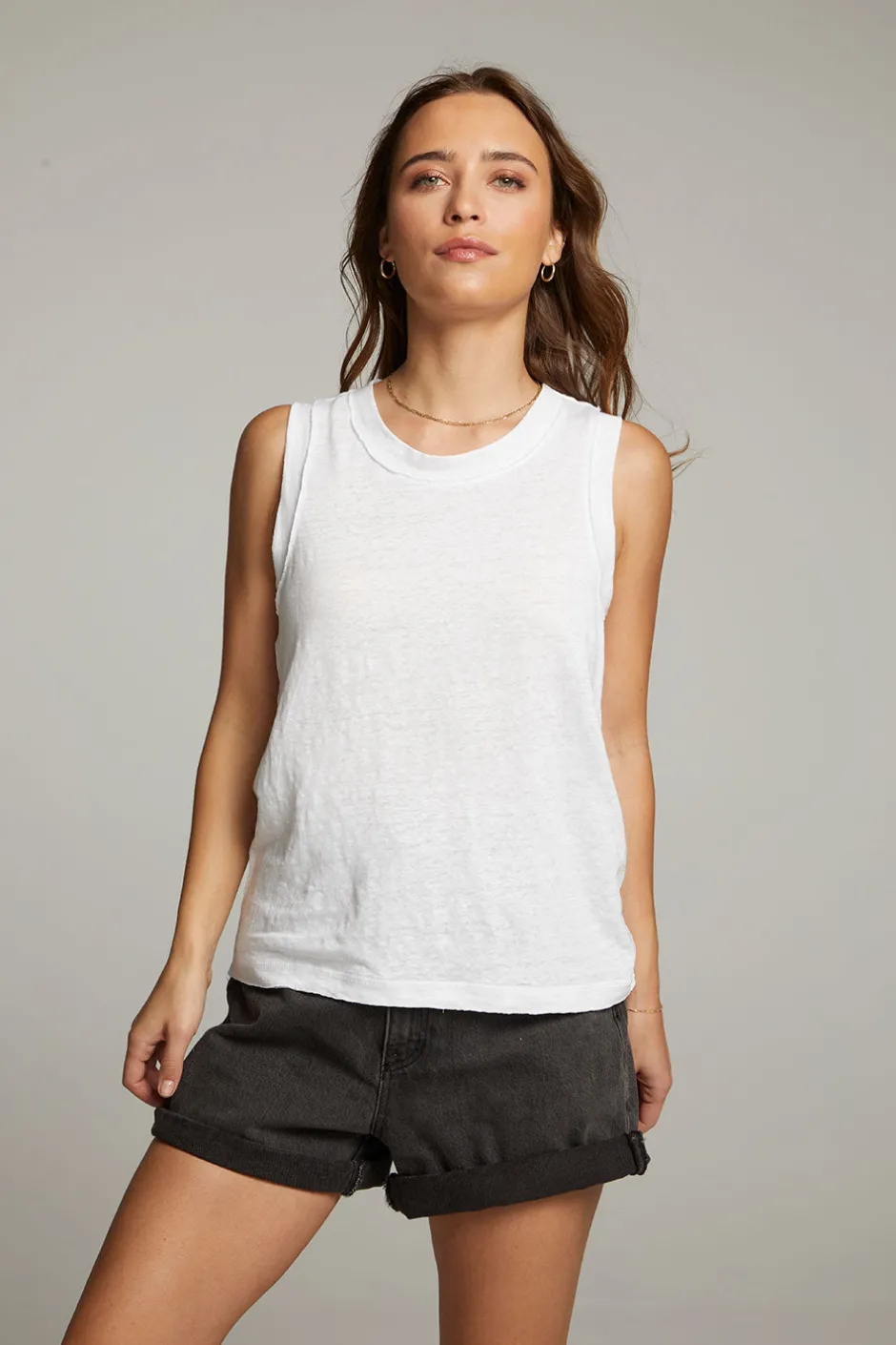 Women Chaser Brand Raw Edge White Muscle Tank