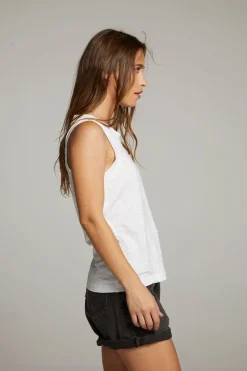Women Chaser Brand Raw Edge White Muscle Tank
