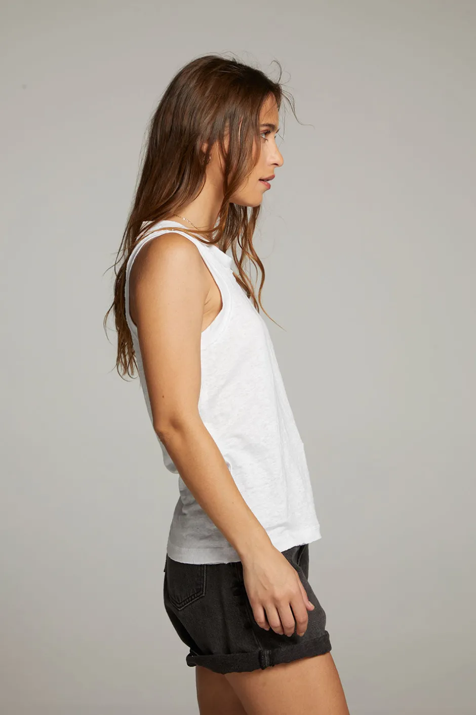 Women Chaser Brand Raw Edge White Muscle Tank