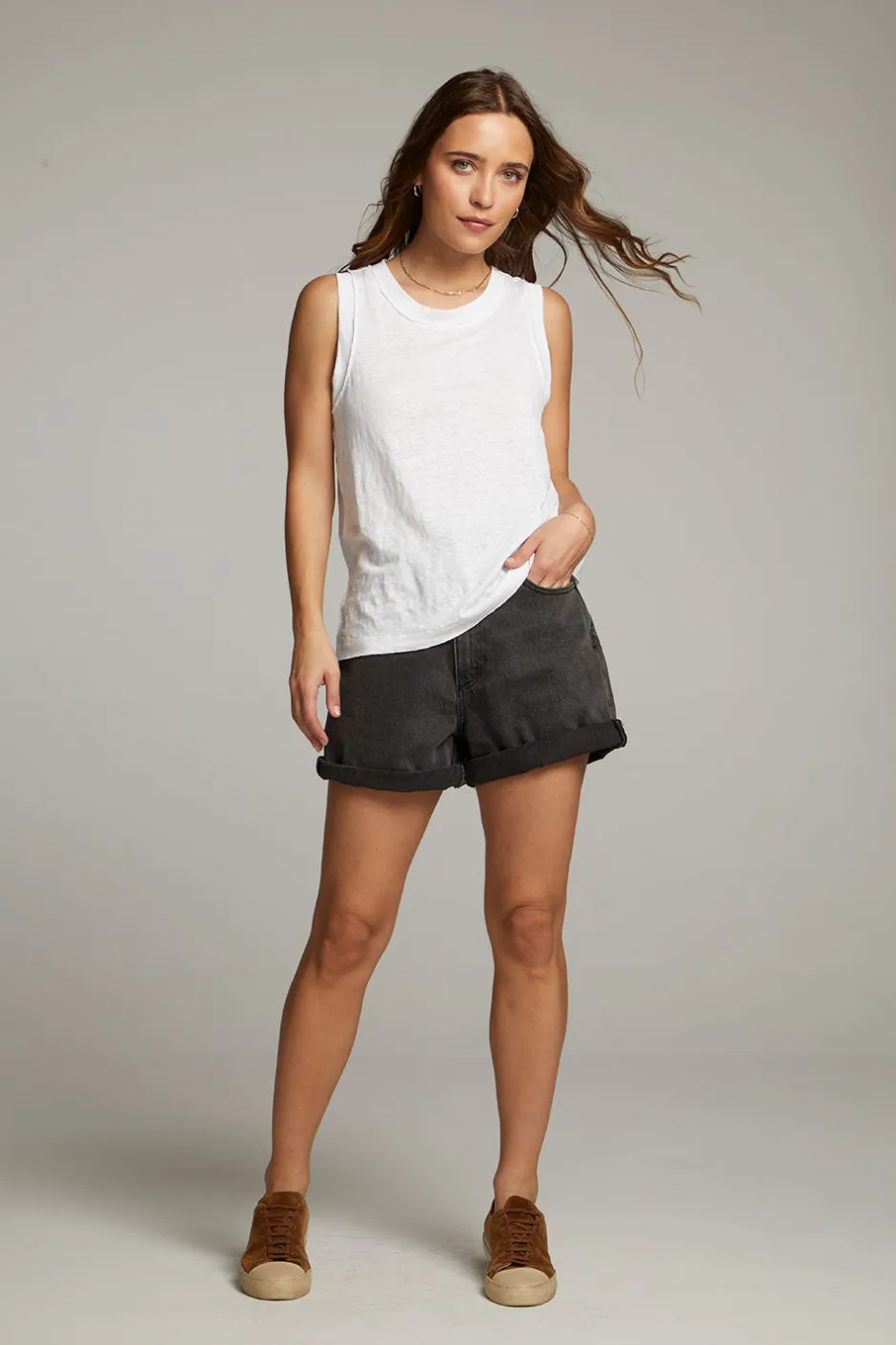 Women Chaser Brand Raw Edge White Muscle Tank