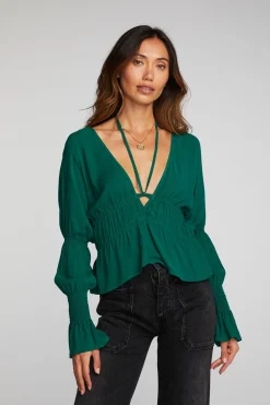 Women Chaser Brand Rayon Woven Deep V Top With Straps