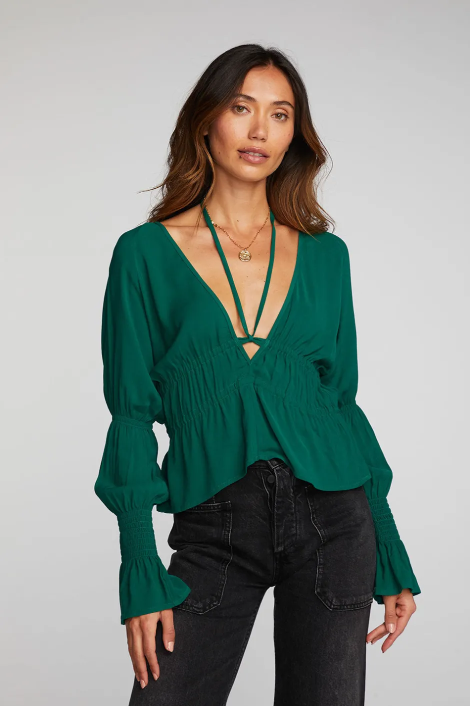 Women Chaser Brand Rayon Woven Deep V Top With Straps
