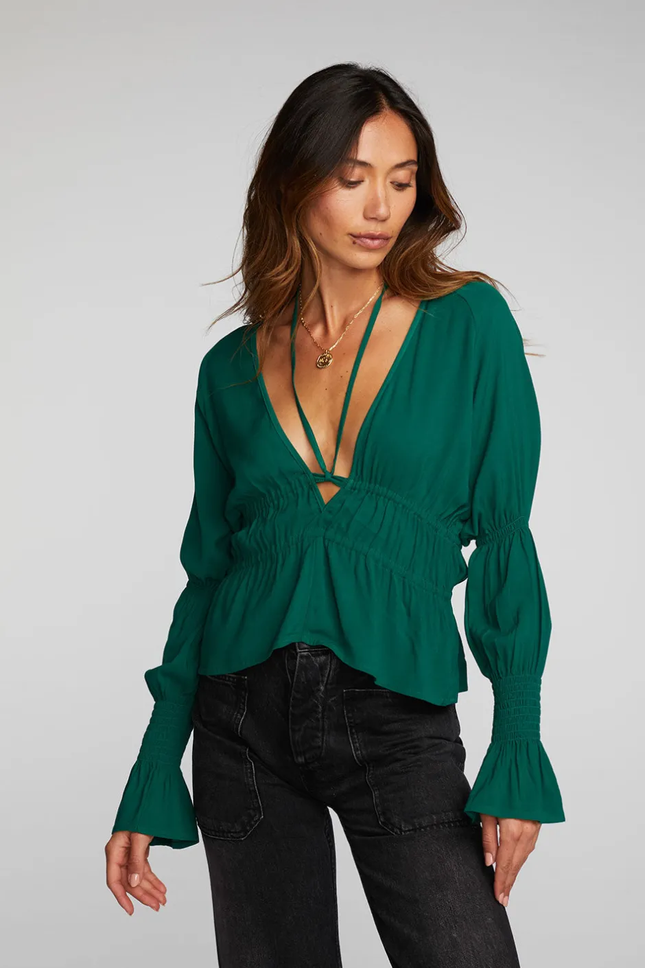 Women Chaser Brand Rayon Woven Deep V Top With Straps
