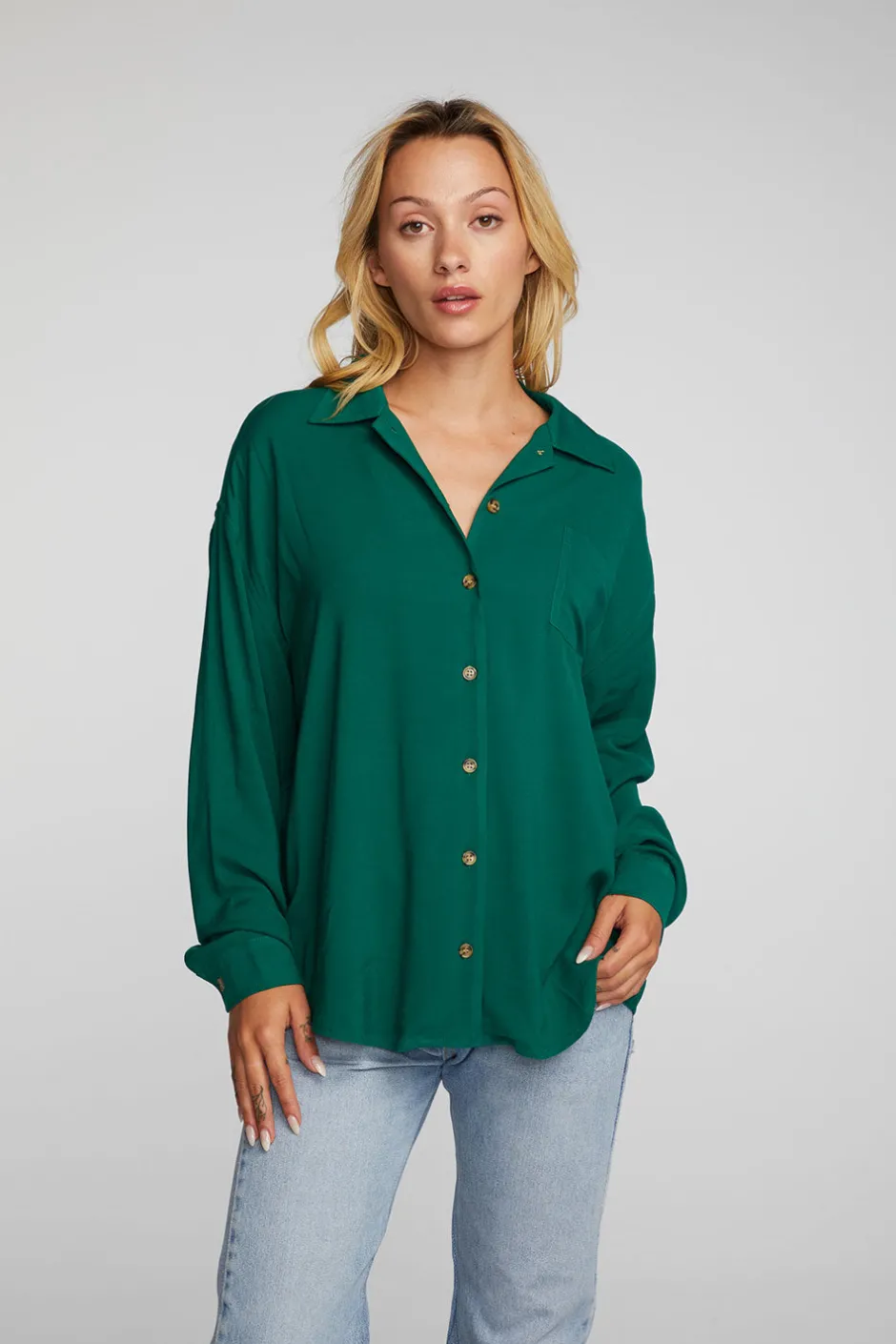 Women Chaser Brand Rayon Woven Long Sleeve Button Down