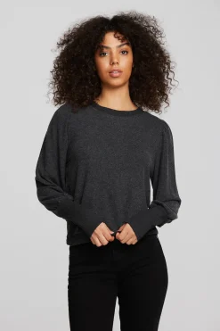Women Chaser Brand Recycled Bliss Knit Crewneck Pullover With Rib And Puff Sleeve