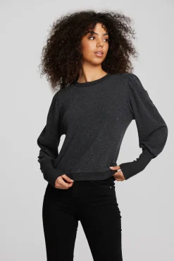 Women Chaser Brand Recycled Bliss Knit Crewneck Pullover With Rib And Puff Sleeve