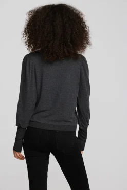 Women Chaser Brand Recycled Bliss Knit Crewneck Pullover With Rib And Puff Sleeve