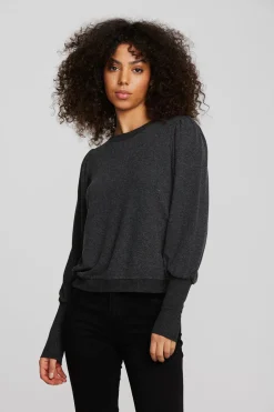 Women Chaser Brand Recycled Bliss Knit Crewneck Pullover With Rib And Puff Sleeve