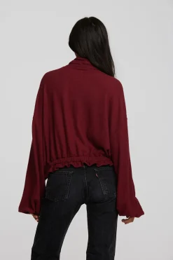 Women Chaser Brand Recycled Bliss Knit Cropped Pullover With Elastic Waist & Sleeve