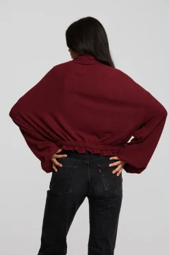 Women Chaser Brand Recycled Bliss Knit Cropped Pullover With Elastic Waist & Sleeve