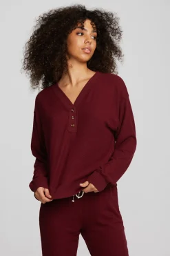 Women Chaser Brand Recycled Bliss Knit Long Sleeve Henley With Rib