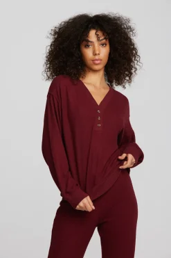 Women Chaser Brand Recycled Bliss Knit Long Sleeve Henley With Rib