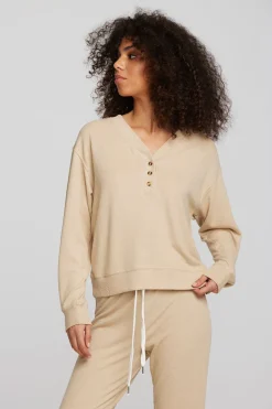 Women Chaser Brand Recycled Bliss Knit Long Sleeve Henley With Rib