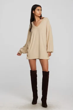 Women Chaser Brand Recycled Bliss Knit V-neck Tunic With Button Side Seam