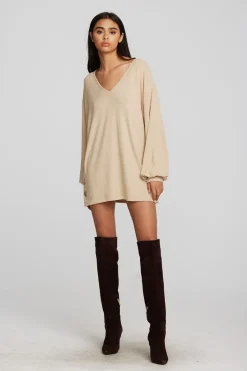 Women Chaser Brand Recycled Bliss Knit V-neck Tunic With Button Side Seam
