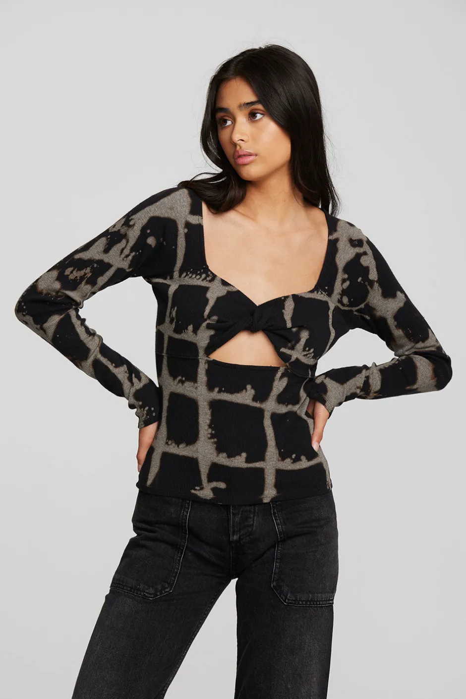 Women Chaser Brand Recycled Vintage Rib Long Sleeve Top With Twist Detail