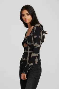 Women Chaser Brand Recycled Vintage Rib Long Sleeve Top With Twist Detail