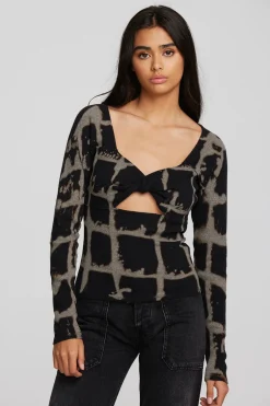 Women Chaser Brand Recycled Vintage Rib Long Sleeve Top With Twist Detail