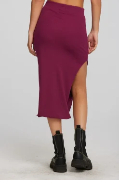 Women Chaser Brand Recycled Vintage Rib Midi Skirt With Shirring And Side Slit