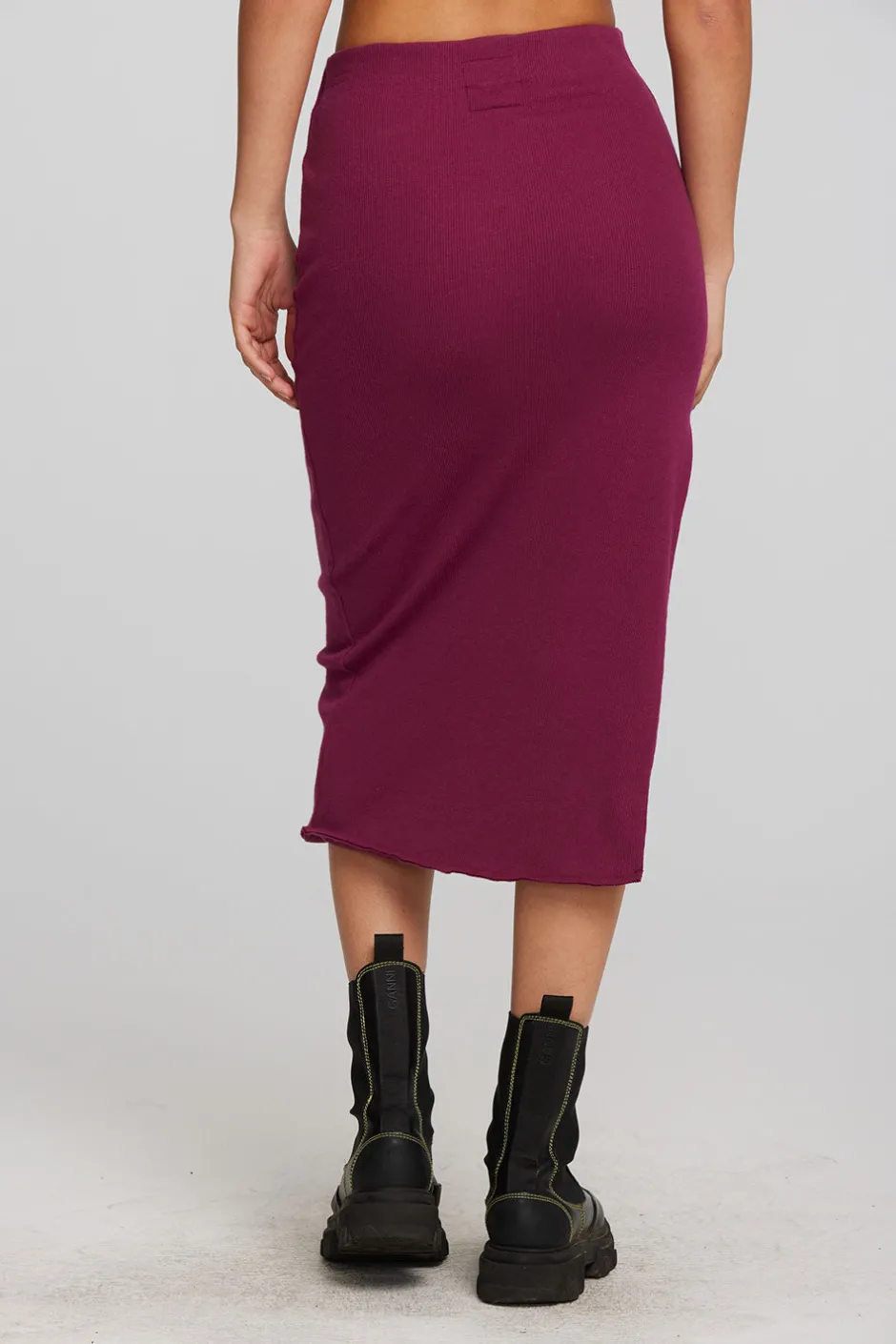 Women Chaser Brand Recycled Vintage Rib Midi Skirt With Shirring And Side Slit